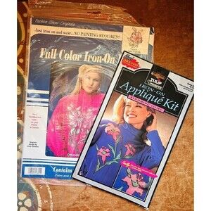 Vintage 90s Crafts Tulip  & Lilly Iron On Transfer Appliqué Kit Set Of 2 New